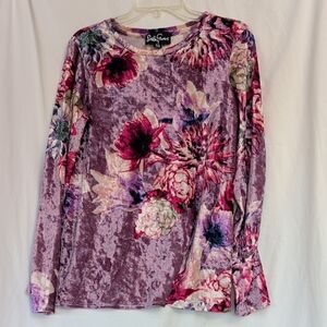 Lesley Evers stretch velour long sleeved floral top